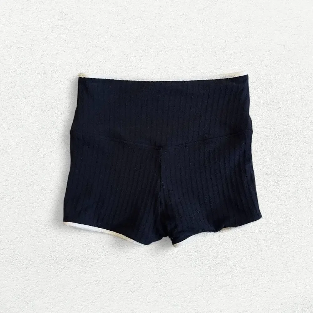 Montce Midi Bike Short in Black Cream Binded Terry Rib